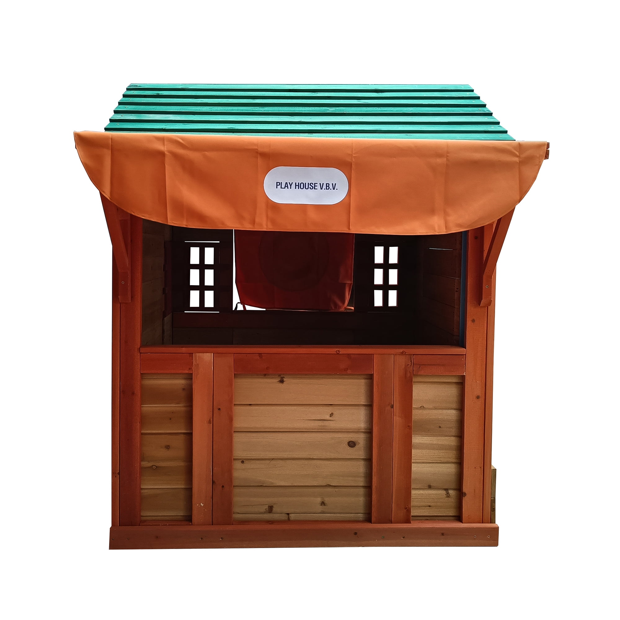 CIPACHO 64" Eco-Friendly Outdoor Solid Wooden 4-in-1 Game House for Kids Garden Playhouse with Different Games on Every Surface, Orange CIPACHO 64" Eco-Friendly Outdoor Solid Wooden 4-in-1 Game House for Kids Garden Playhouse with Different Games on Every Surface, Orange