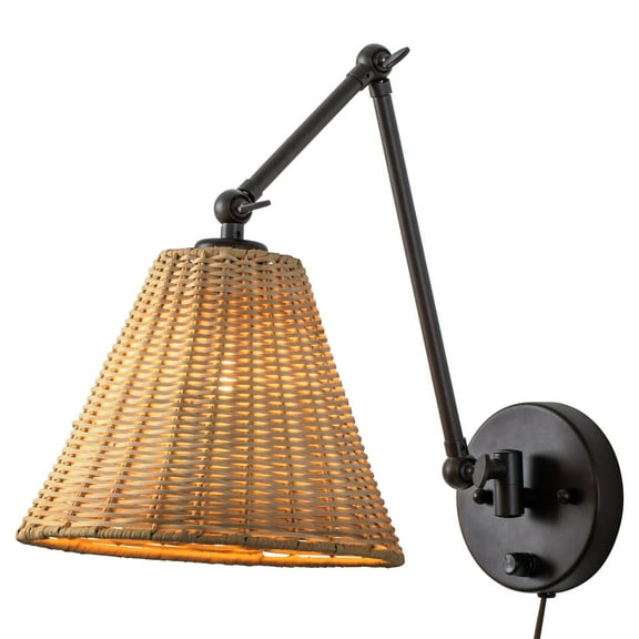 C Cattleya 1-Light Woven Rattan Plug-in Swing Arm Wall Sconce Indoor Wall Light with ON/OFF Switch - Woven Rattan