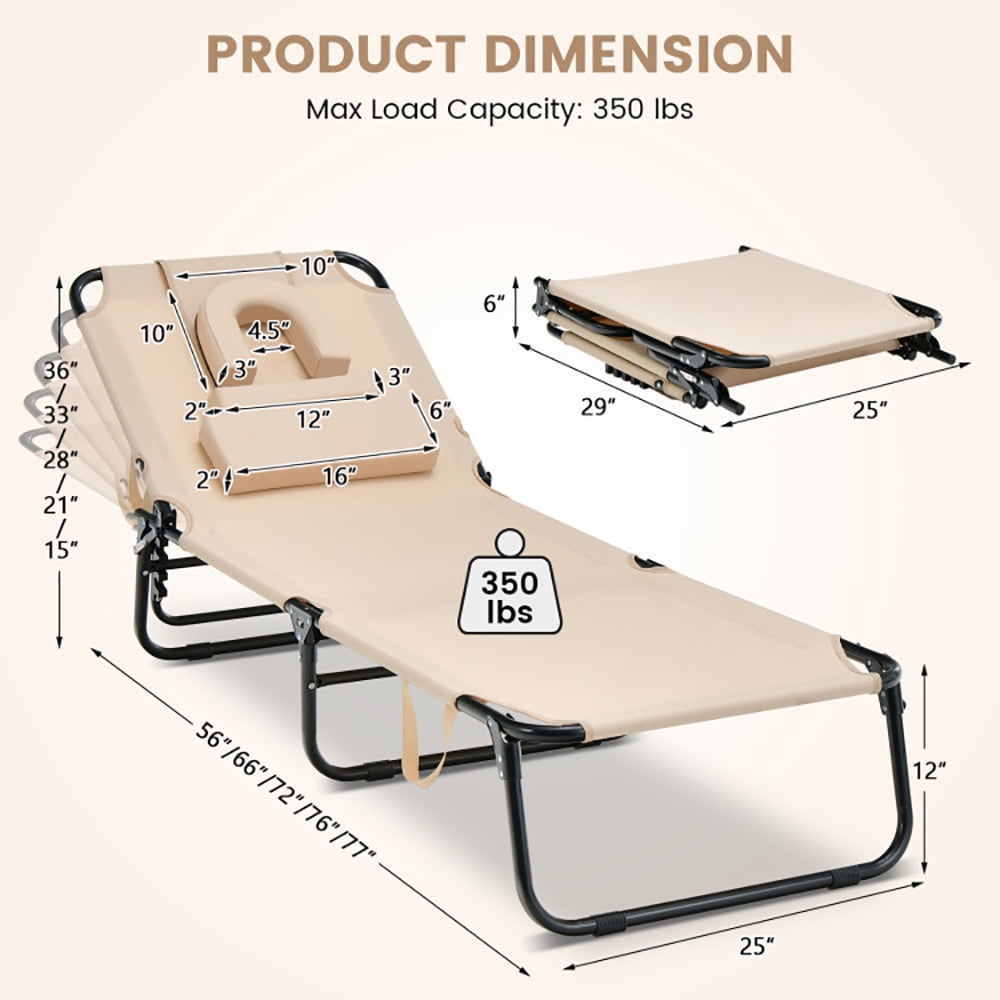 Aimee Lii Beach Chaise Lounge Chair with Face Hole and Removable Pillow, Patio Loungers, Beige Aimee Lii Beach Chaise Lounge Chair with Face Hole and Removable Pillow, Patio Loungers, Beige