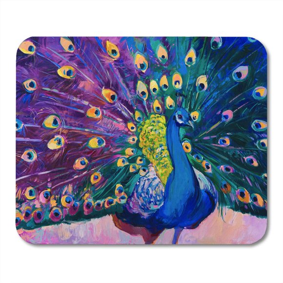 POGLIP Colorful Peacock Original Oil Painting on Canvas Lavender Field Tree Modern Blue Abstract Mousepad Mouse Pad Mouse Mat 9x10 inch