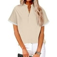 thumbnail image 5 of XuJwPNcy Womens Shirts Casual Loose V-Neck Summer Tops Cap Sleeve Lace Spliced Tunic Trendy Clothes, 5 of 7
