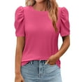 thumbnail image 2 of Aboser Women's Puff Short Sleeve Blouses Trendy Round Neck T Shirts Solid Color Casual Blouse Loose Fit Streetwear Going Out Tops 2026 Hot Pink S, 2 of 8