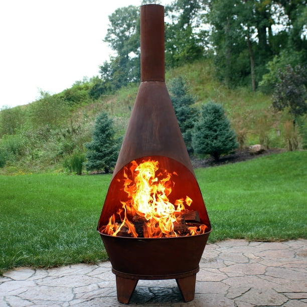 Sunnydaze Chiminea Fire Pit Large Outdoor Patio Wood Burning Mexican Style Backyard Fireplace Stove Oxidized Rustic Cold Rolled Steel 6 Foot Tall Walmart Com