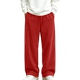 thumbnail image 3 of Pants For Boys Dqueduo Boys' Solid Color Straight Wide Leg Casual Sportswear Elastic Waist Side Pocket Corduroy Pants, Sizes 5-15 Years, 3 of 10
