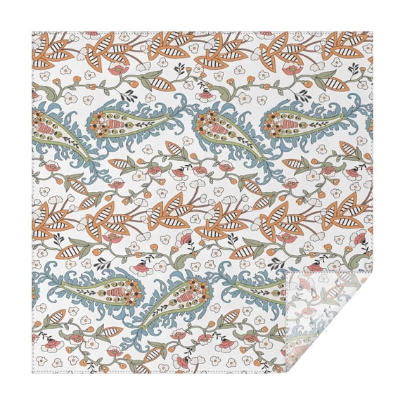 White Pioneer Flower and Paisley Pattern Square Tablecloth,Waterproof Square Table Cover,Wipeable Spillproof Washable Table Cover for Home Kitchen Party Decor 42"X42"(107x107cm)