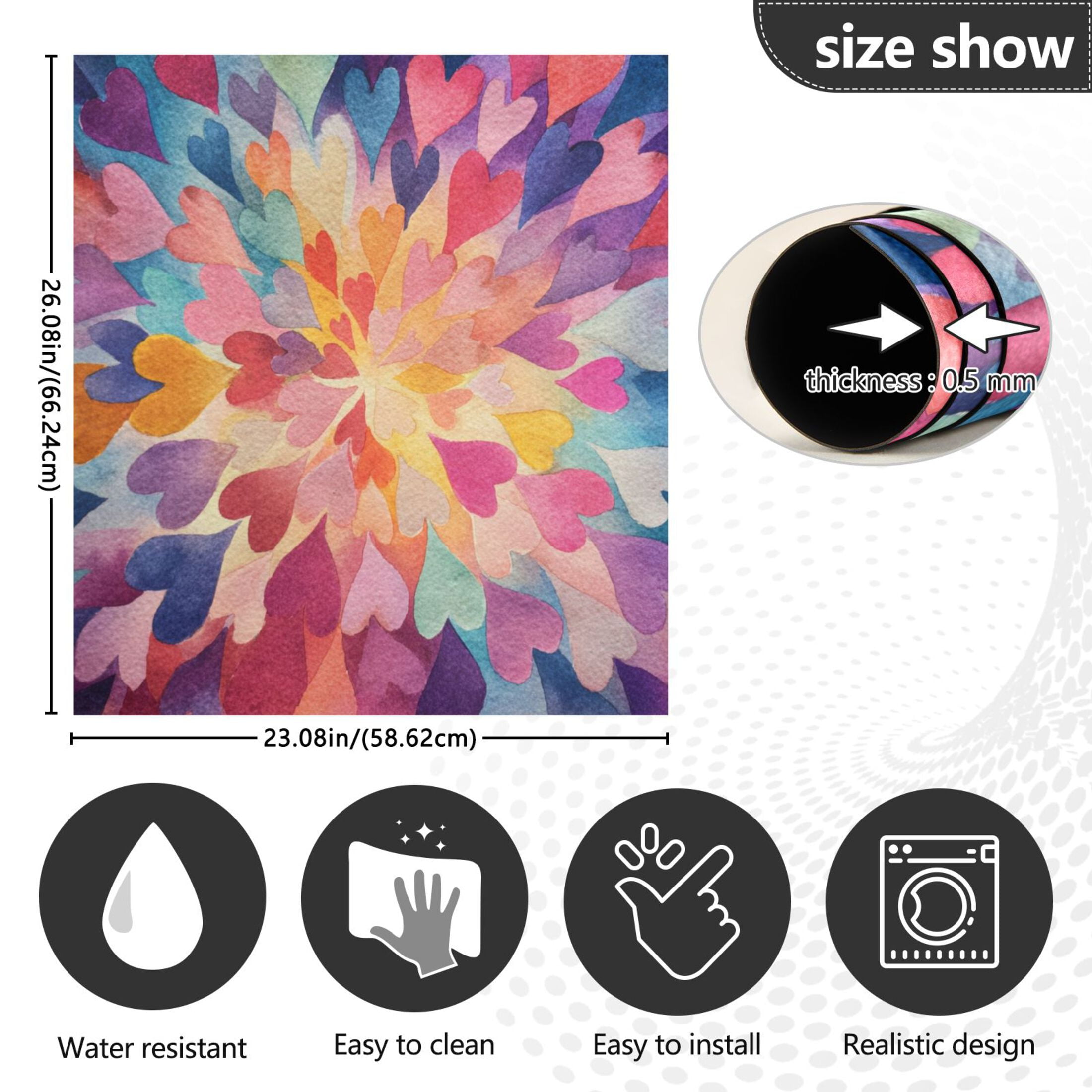 IAUYY Magnetic decorative sticker - 23x26 Inch PVC Refrigerator Decorative Cover, Removable DIY Art for Kitchen Appliances Numerous Heart Shaped Patterns