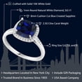 thumbnail image 2 of Gem Stone King 10K White Gold Blue Created Sapphire and Accent Diamond Engagement Ring for Women (2.50 Cttw, Cushion 8MM, Available in Size 5, 6, 7, 8, 9), 2 of 8