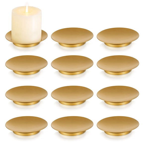 Romadedi Iron Candle Holder Plate, Gold Candle Holders for Pillar, Set of 12 Small Metal Candle Tray for Coffee Table Decor, Wedd