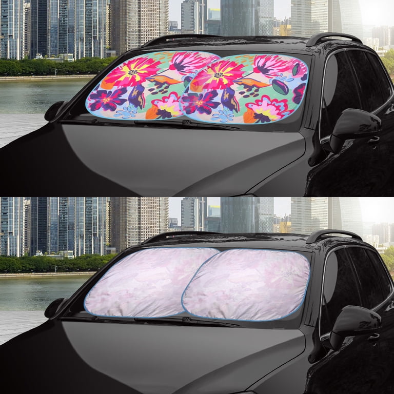 Daisy Flower Polka Dot Sun Shade For Car Windshield - 55 X 27.6 Inch Foldable Heat Protector