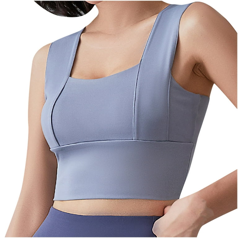 gvdentm Bralettes For Women,Sports Bra for Women, Criss-Cross Back Padded  Strappy Sports Bras Medium Support Yoga Bra with Removable Cups Light Blue,L