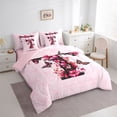 thumbnail image 2 of Erosebridal Girls Monogrammed T Bedding Comforter Set 7pcs, Retro Floral King Bedding Sets, Pink Reversible, 2 of 7