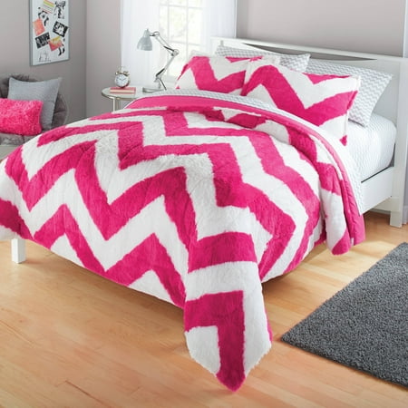 Your Zone Long Fur Bedding Comforter Set 1 Each Walmart Com