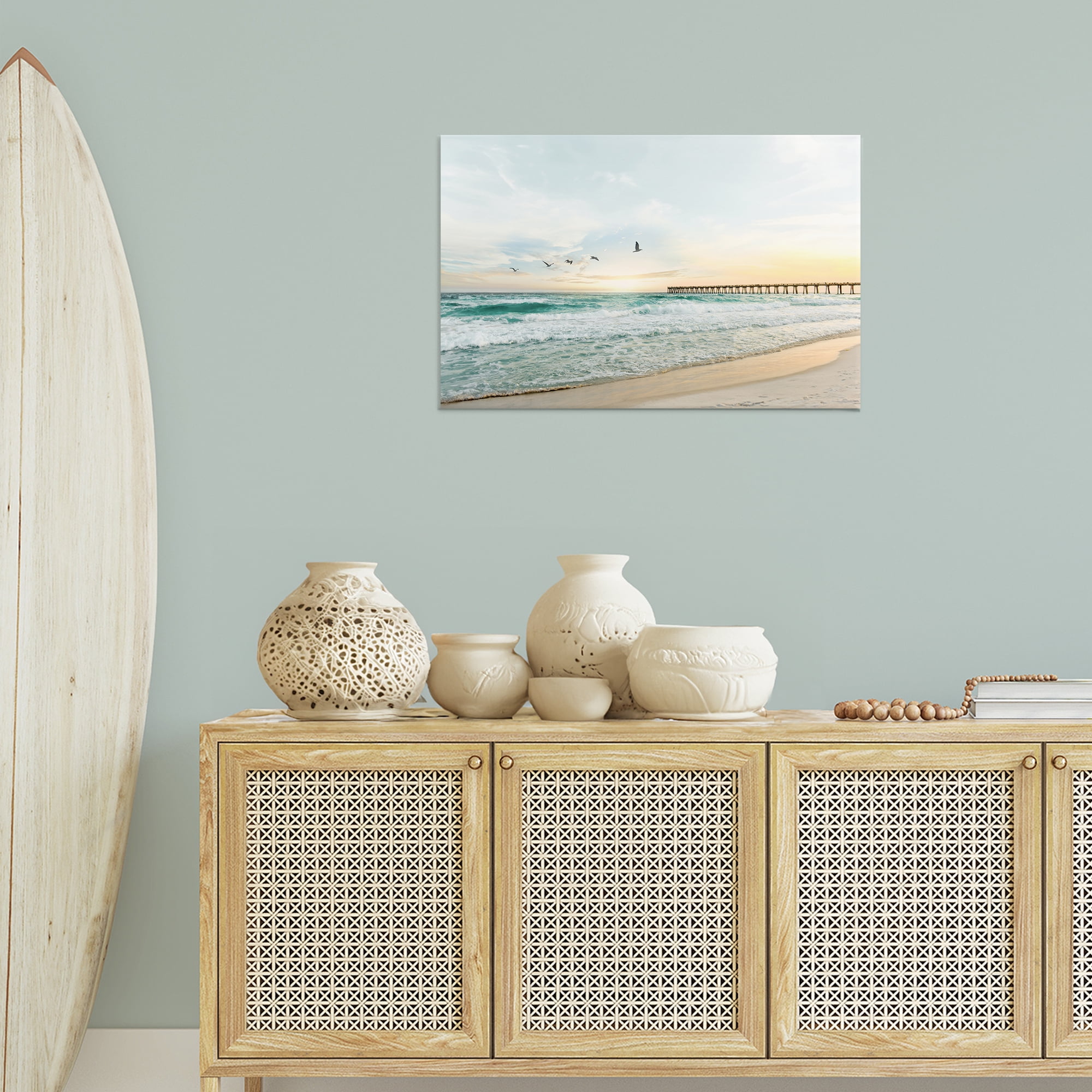 Stupell Industries Birds at Beach Pier Landscape & Nature Photography Wrapped Canvas Art Print Wall Art, 30 x 20