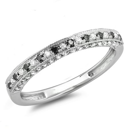 10k White Gold Wedding Bands - 0.40 Carat (ctw) 10K Gold Round Black & White Diamond Ladies Stackable Anniversary Wedding Band