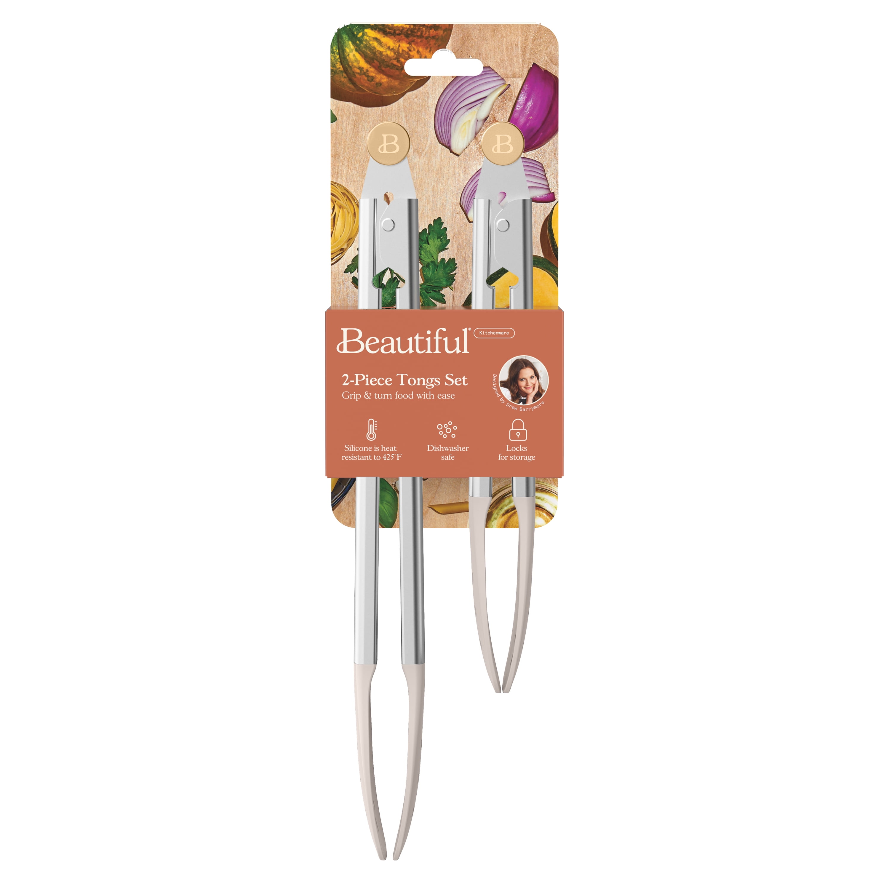 Beautiful Tongs, Set of 2, Porcini Taupe by Drew Barrymore