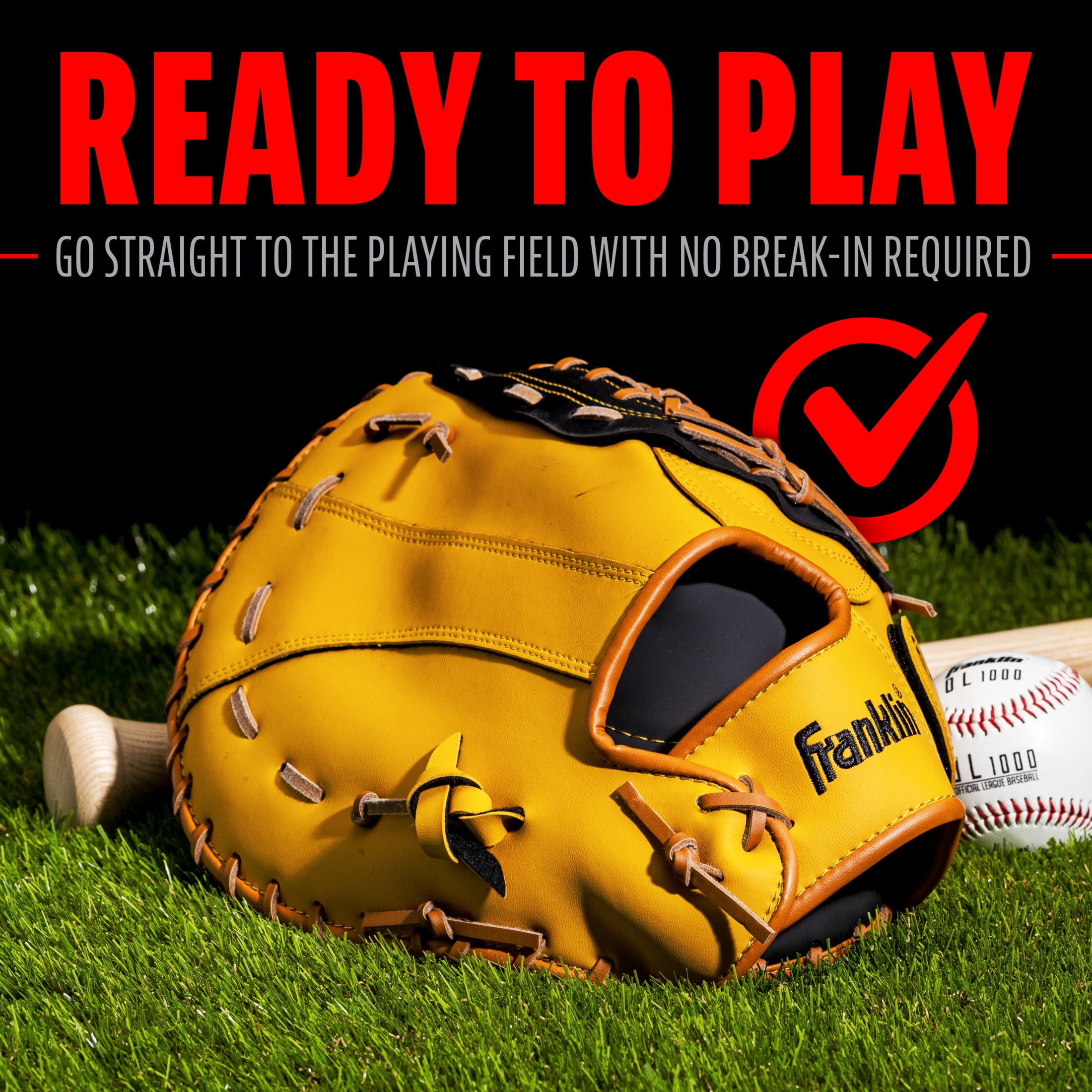 Franklin Sports Field Master Baseball First Baseman's Mitt, 12.5 in, Black/Tan, Right Hand Throw