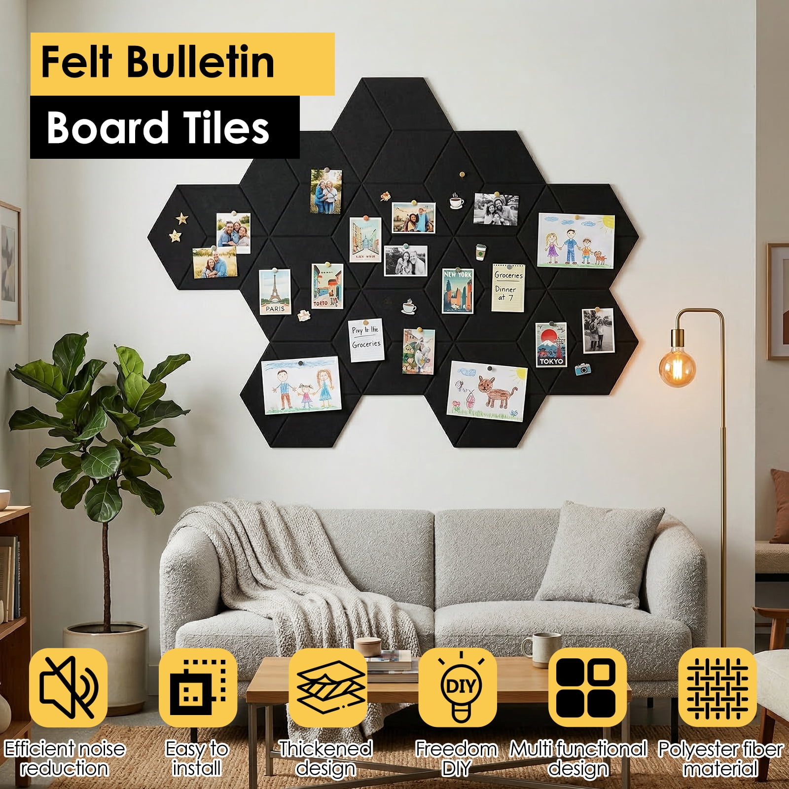 Threns Hexagon Cork Boards for Walls Decor,10 Pack Cork Bulletin Board Tiles with 50 Pins,Pin Board for Office Home Notes Photos and DIY Classroom Decor
