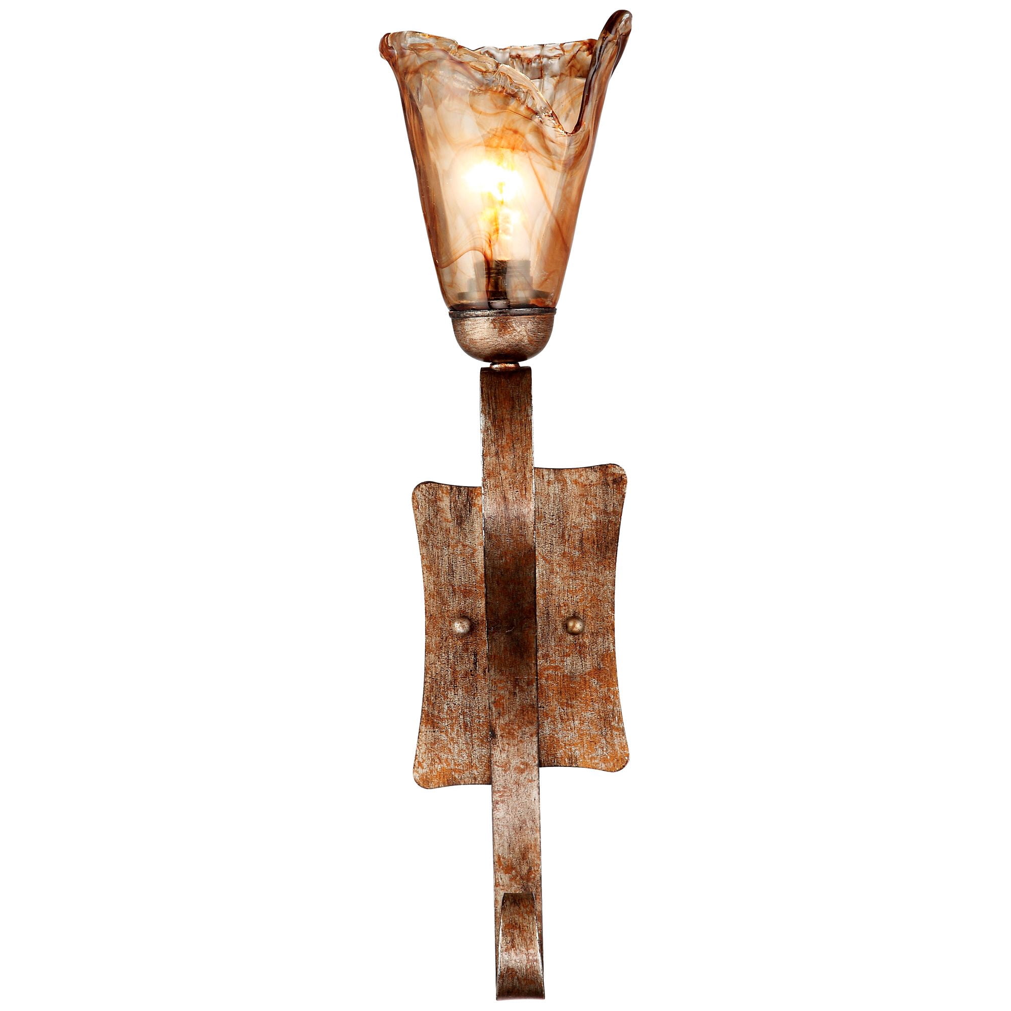 Franklin Iron Works Amber Scroll Rustic Wall Light Sconces Set of 2 Golden Bronze Hardwire 23 1/2" Fixture Art Glass for Bedroom Bathroom Vanity Home