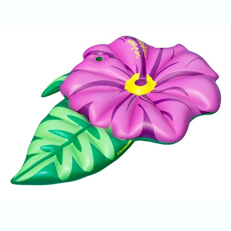 Swimline 90540 Giant 70" Inflatable Hibiscus Flower Swimming Pool or Lake Floating Water Raft 1 Person Lounger with Built-In Cupholder, Purple