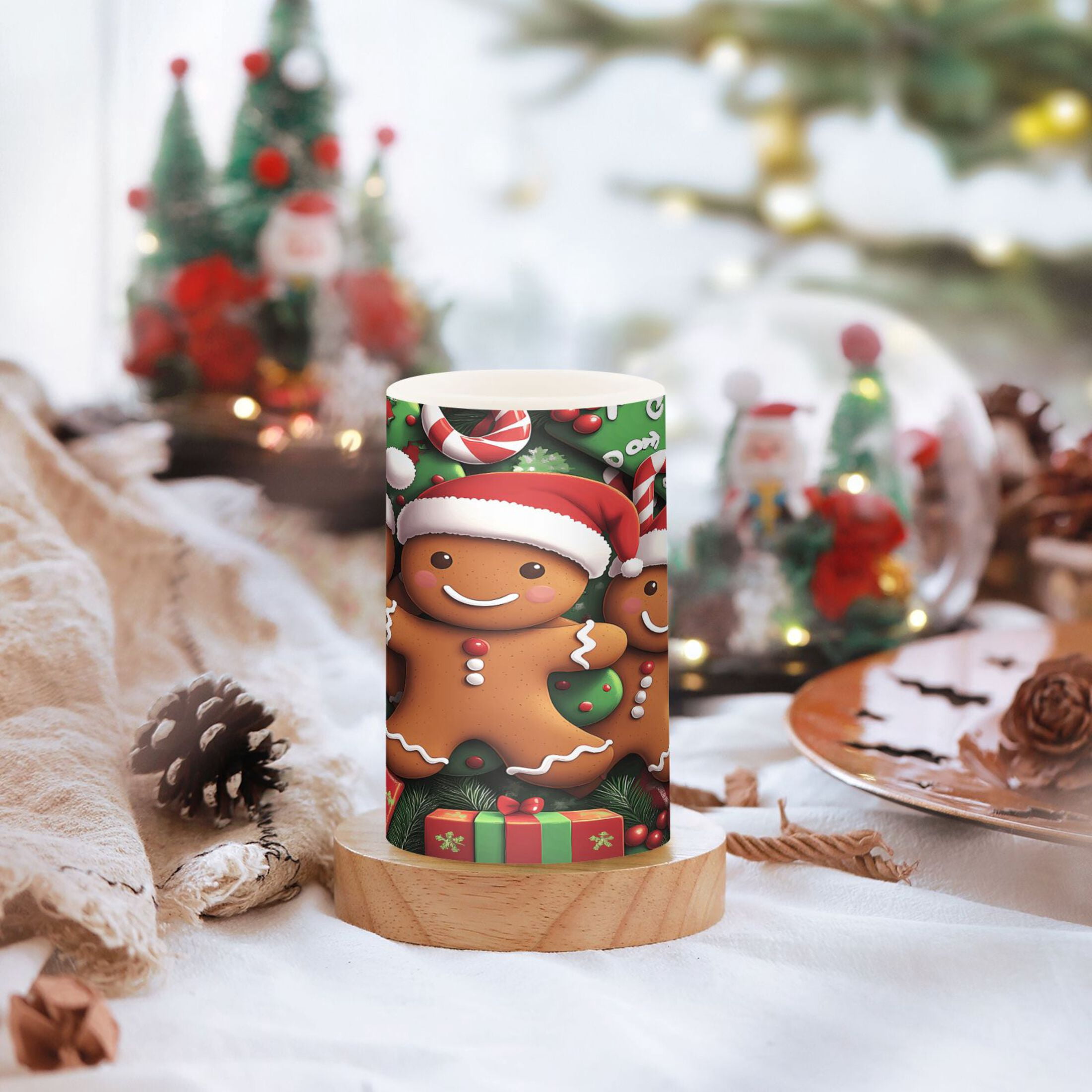 Flickering Flameless LED Candles set of 2 Battery Operated 18-Key Remotes Timer Halloween Fall Decor Christmas Gifts Gingerbread Men D3''xH4''5''