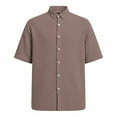 thumbnail image 4 of Handshe Men's Waffle Knit Button-Up Shirt, Solid Color Casual Design, Short Sleeve with Collar for Everyday Casual Wear, 4 of 6