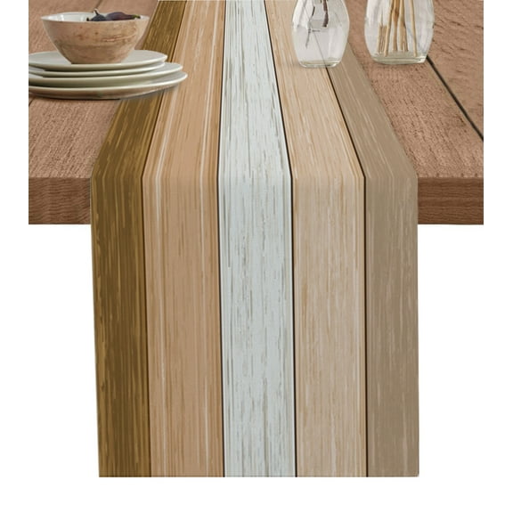 Table Runner Dresser Scarves 90 Inch Long, Farmhouse Brown Gradient Wooden Plank Linen Dining Table Runners Rustic Wood Grain Board Tabletop Scarf for Wedding Holiday Party Kitchen