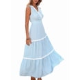 thumbnail image 3 of Women Summer Flutter Sleeveless Smocked Midi Dress Casual High Waist Tiered Flowy Dresses Blue S, 3 of 10
