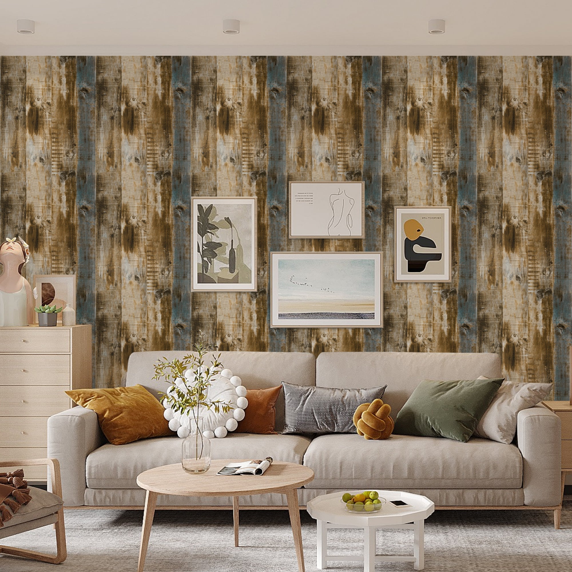 (2 pack) Abyssaly 17.7" x 118" Brown Wood Wallpaper Contact Peel and Stick Wallpaper Waterproof Self-Adhesive and Removable Wood Plank Wall Paper for Kitchen Bedroom Wall Countertop Home Renovation