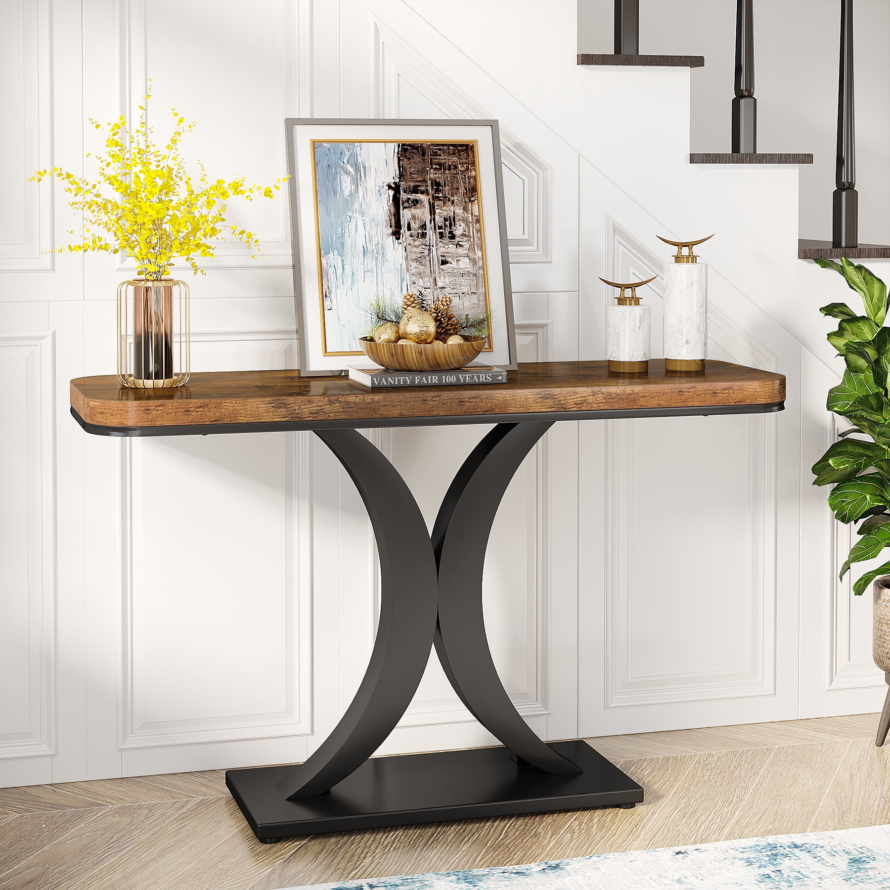 Tribesigns 40 inch Console Table, Rustic Hallway Accent Table with Geometric Base Narrow, Foyer Table for Living Room, Entryway