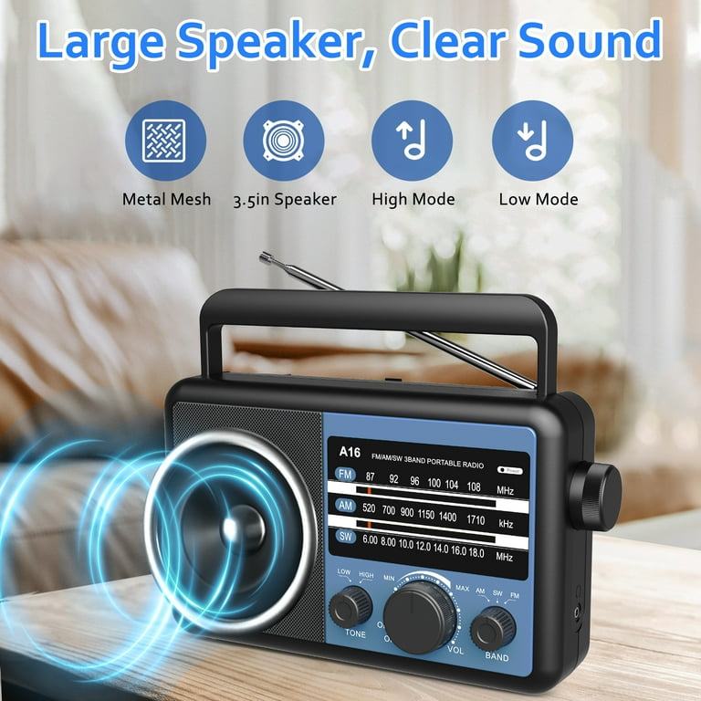 Jazmm Portable AM SW FM 3-Band Shortwave Radio, USB-C Fast