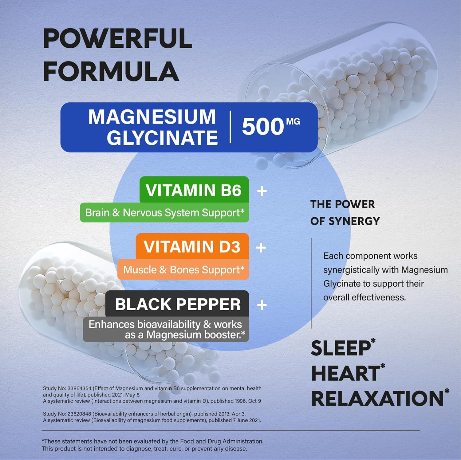 Magnesium Glycinate 500 mg - Chelated Supplement - 98% High Absorption - Support for Sleep, Muscle & Heart Health - Made in USA, Lab Tested & Non-GMO - 120 Capsules Pack of 3