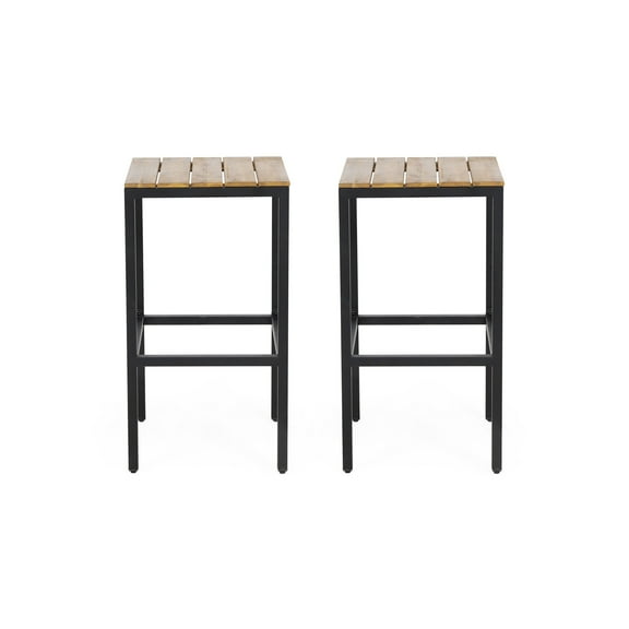 BOFANG Backless Bar Stools With Acacia Wood Slat Design For Patio(Set of 2),Teak