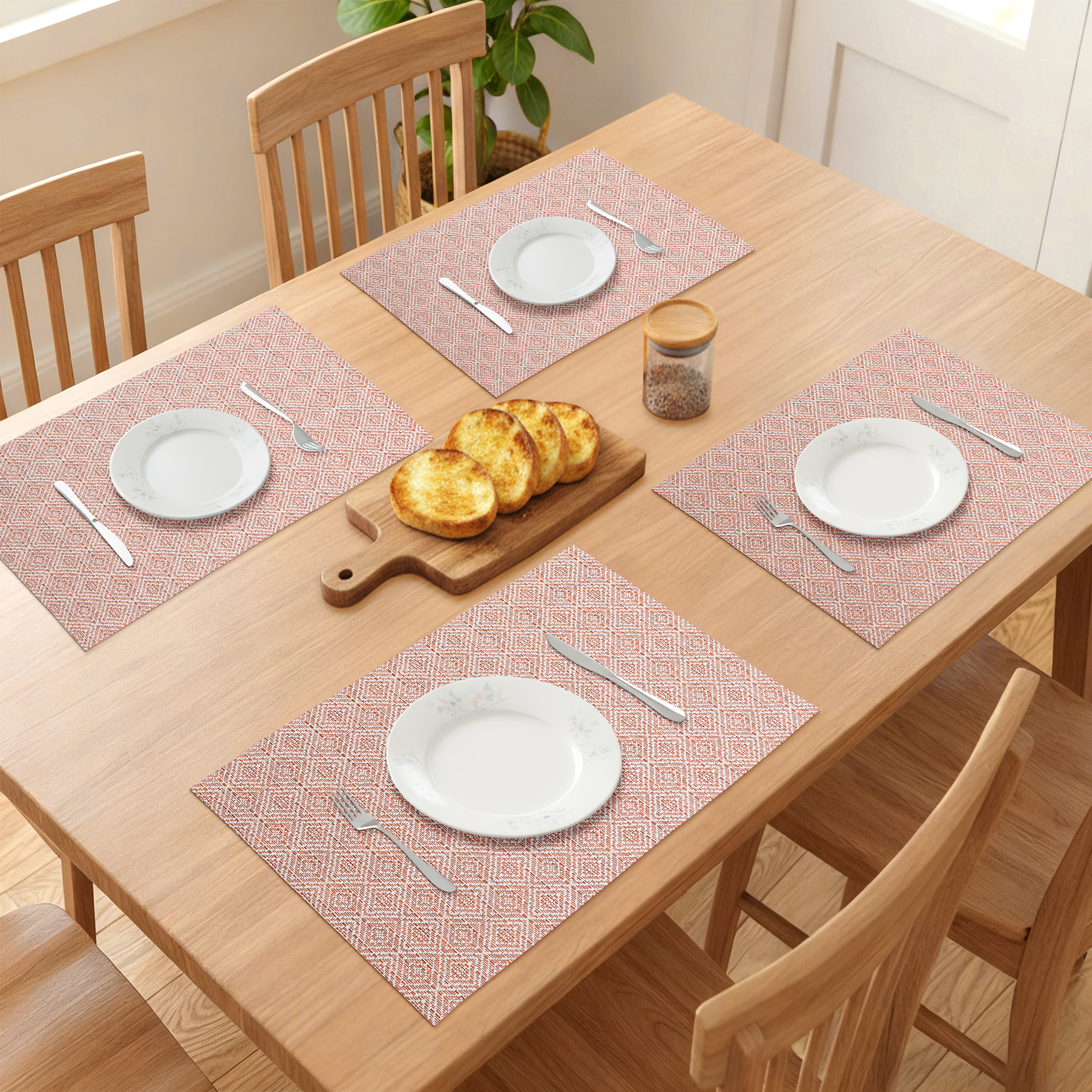 Unique Bargains Set of 8 Farmhouse Placemats Plastic Table Mats for Kitchen Red
