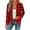 Red|Plaid, variant on Trendy Bomber Jacket for Women Waffle-Textured Printed Full Zip Long Sleeve Hoodless Coat Casual Fall Clothes (XL, Red|Plaid)