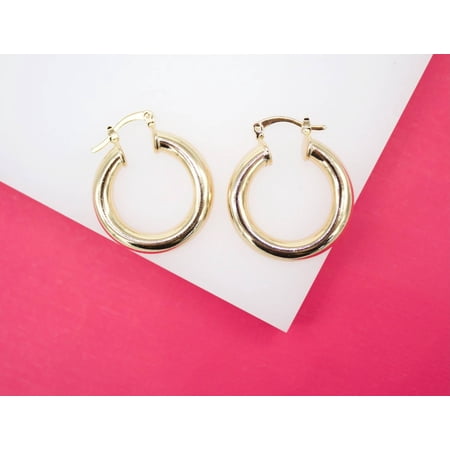 18K Gold Filled 5mm Thick Hoops Lever Back Hoop (J3)