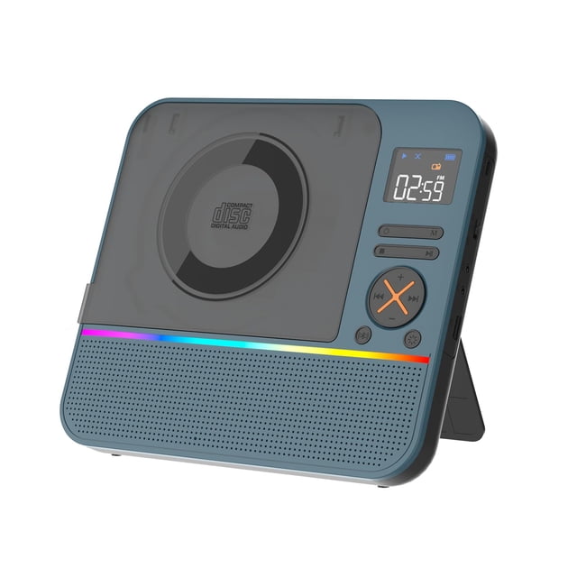 Reproductor de CD portátil MONODEAL Bluetooth con luz RGB y control remoto