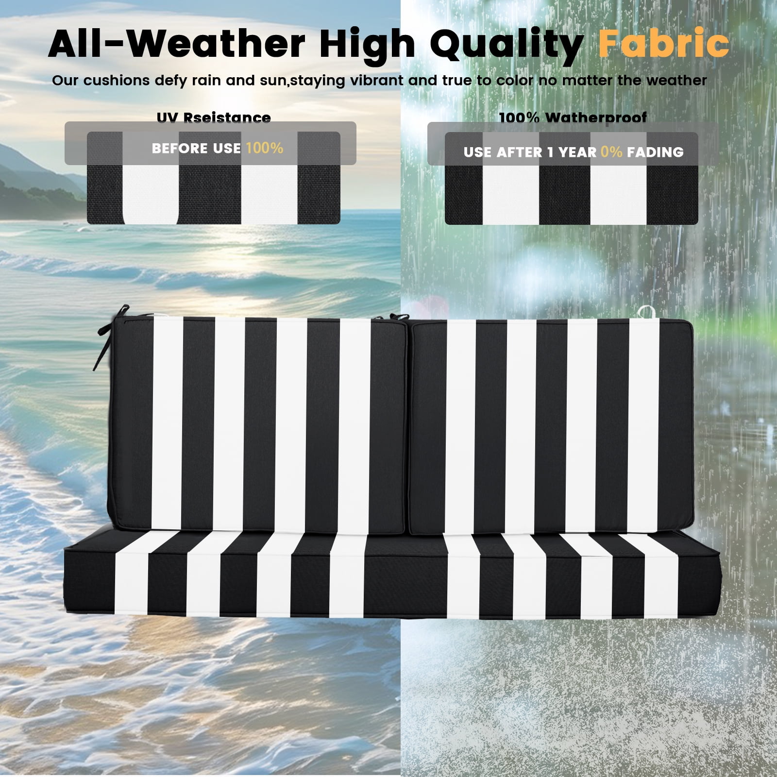 DTTRA Outdoor Loveseat Cushion Set, 48 x 24 Inch, Water Repellent, 3-Year Fade Resistant, Patio Furniture Cushions with Removable Cover, Ties and Hidden Zipper for Sofa Bench Couch Pads Set