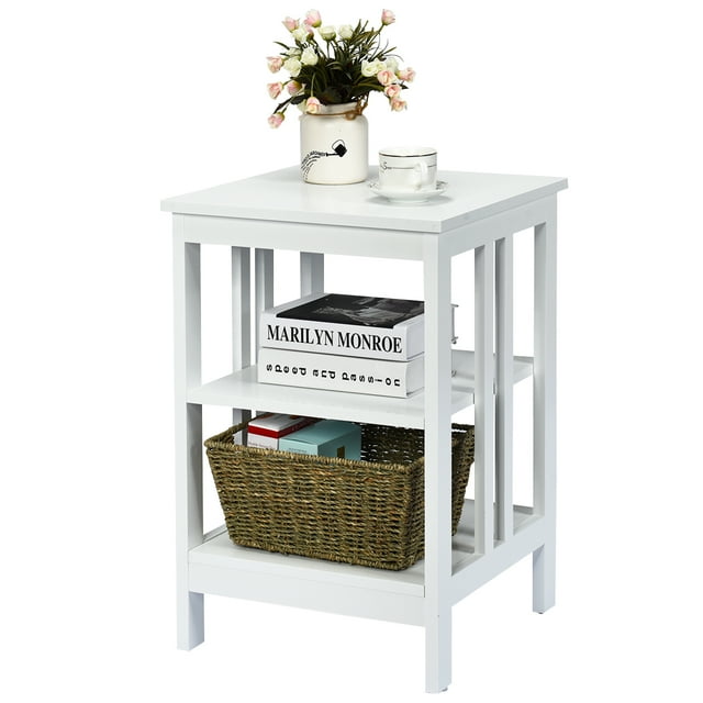 Patiojoy 3-tier Side Table Nightstand Sofa End Table Storage Display Shelf White