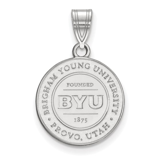 Solid 925 Sterling Silver Official Brigham Young University Medium Crest Pendant Charm - 22mm x 15mm