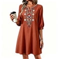 thumbnail image 5 of Casual Dresses for Women Sawvnm Women's Boho Embroidered Tunic Dress V Neck 3/4 Sleeve Casual Loose Mini Dress For Summer Beach, 5 of 6