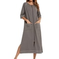 thumbnail image 5 of Defitshape Women's Zip Up Bathrobe Half Sleeve Long House Coat Full Zipper Robes Maternity Breastfeeding Housecoat Duster with Pockets Lightweight Nightgown Grey Large, 5 of 5