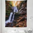 thumbnail image 1 of Outdoor Tapestry, Mountain Waterfall Autumnal Forest Fallen Leaves Moss Cascade Serene View, Fabric Wall Hanging Decor for Bedroom Living Room Dorm, 5 Sizes, Orange Green Brown, by Ambesonne, 1 of 1