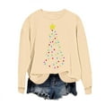 thumbnail image 2 of SYMOID Womens Beige Christmas Sweatshirt - 100% Polyester Loose Fit Crew Neck Long Sleeve Festive Tree String Lights Yellow Star Graphic,Size XS, 2 of 5
