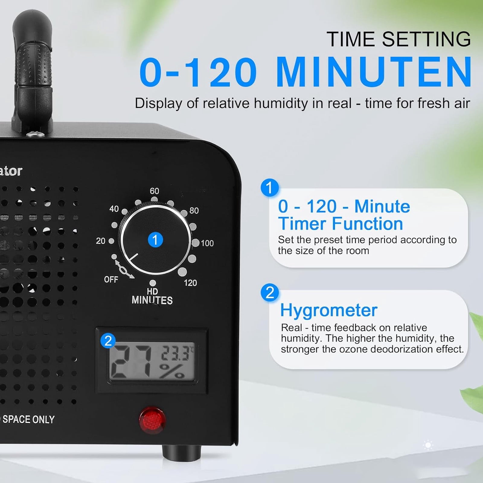 HQinX Ozone Generator 60000mg/h,Portable Ozone Machine with Hygrometer & Timer for Removes Odors,Air Purifier for Home & Car,Offices
