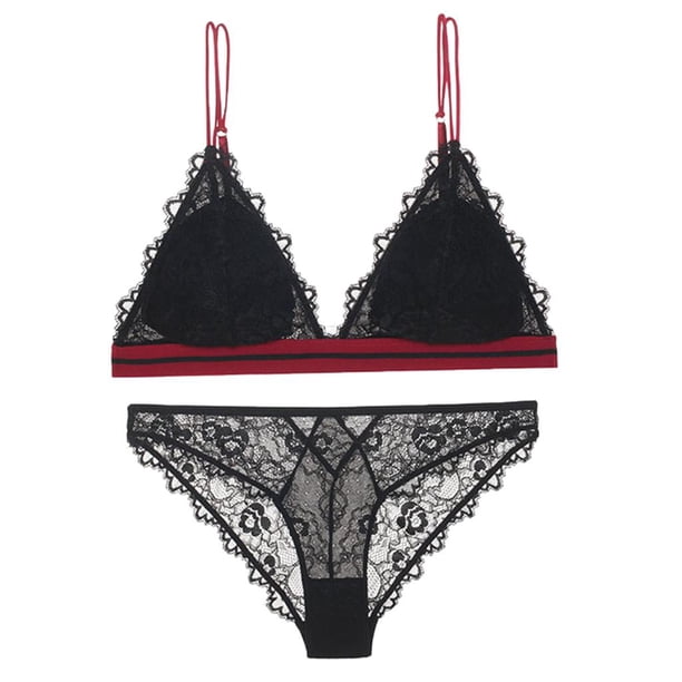 Traje de baño de dos piezas con sujetador y conjunto de bikini, copa triangular, color negro L