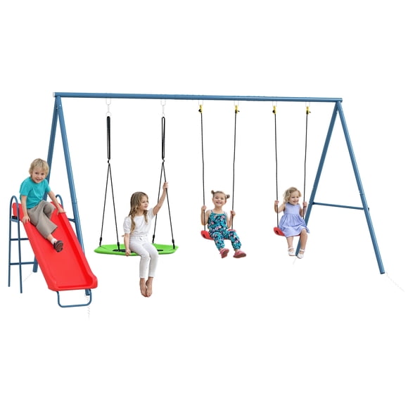 Outsunny Metal Swing Set for Backyard, 3 in 1 Design, Holds Up to 352 lbs.