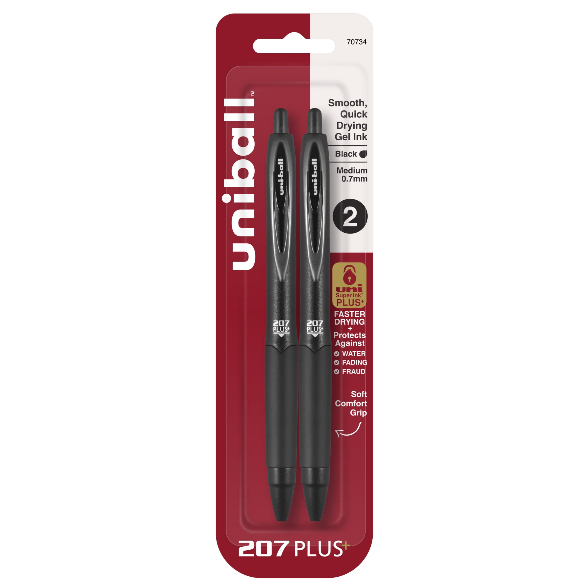 (3 pack) uniball™ 207 Plus+ Retractable Gel Pens, Medium Point (0.7mm), Black Barrel, Black Ink, 2 Pack