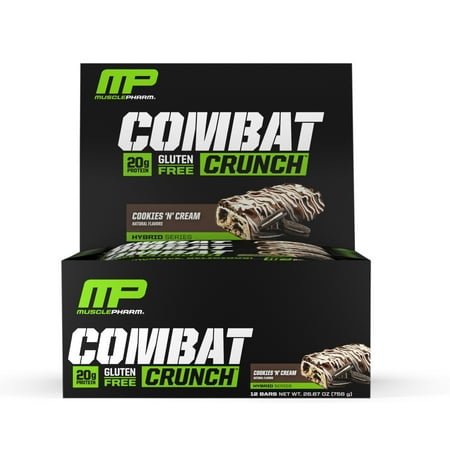 MusclePharm Combat Crunch Protein Bar, Cookies & Cream, 20g Protein, 12