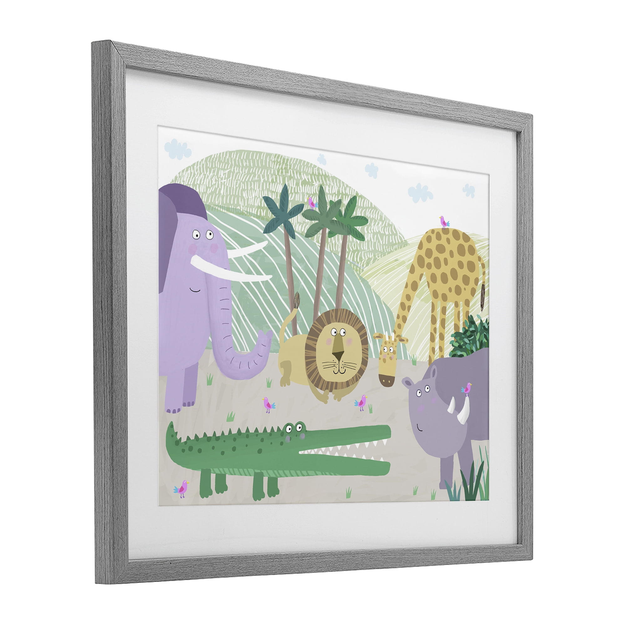 Stupell Industries Jungle Savannah Animals Gray Framed Print Under Glass, design by Carla Daly