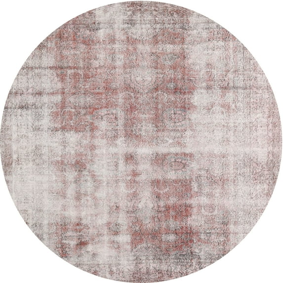 Ahgly Company Machine Washable Indoor Round Traditional Rose G Pink Area Rugs, 3' Round